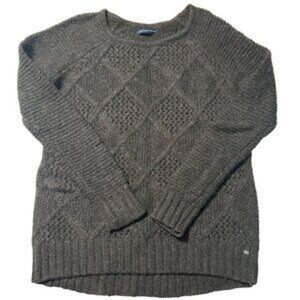 American Eagle Brown Cotton Wool Crewneck Tunic Cable Knit Sweater - M